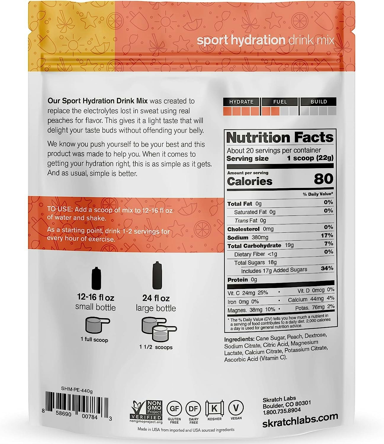 Skratch Labs Sport Hydration Drink Mix (20 Servings) Summer Peach