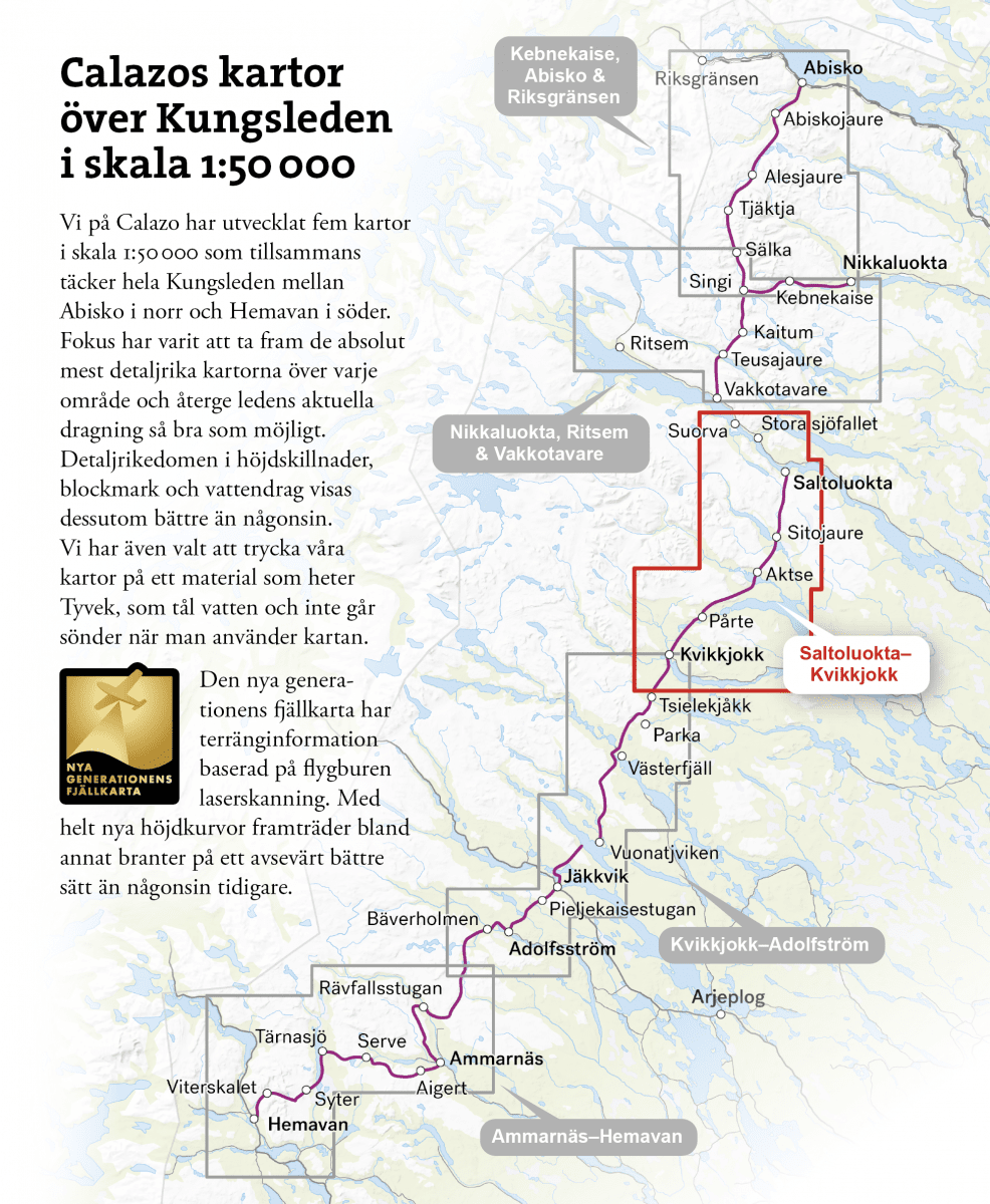 Calazo Kungsleden: Saltaluokta - Kvikkjokk 1:50 000
