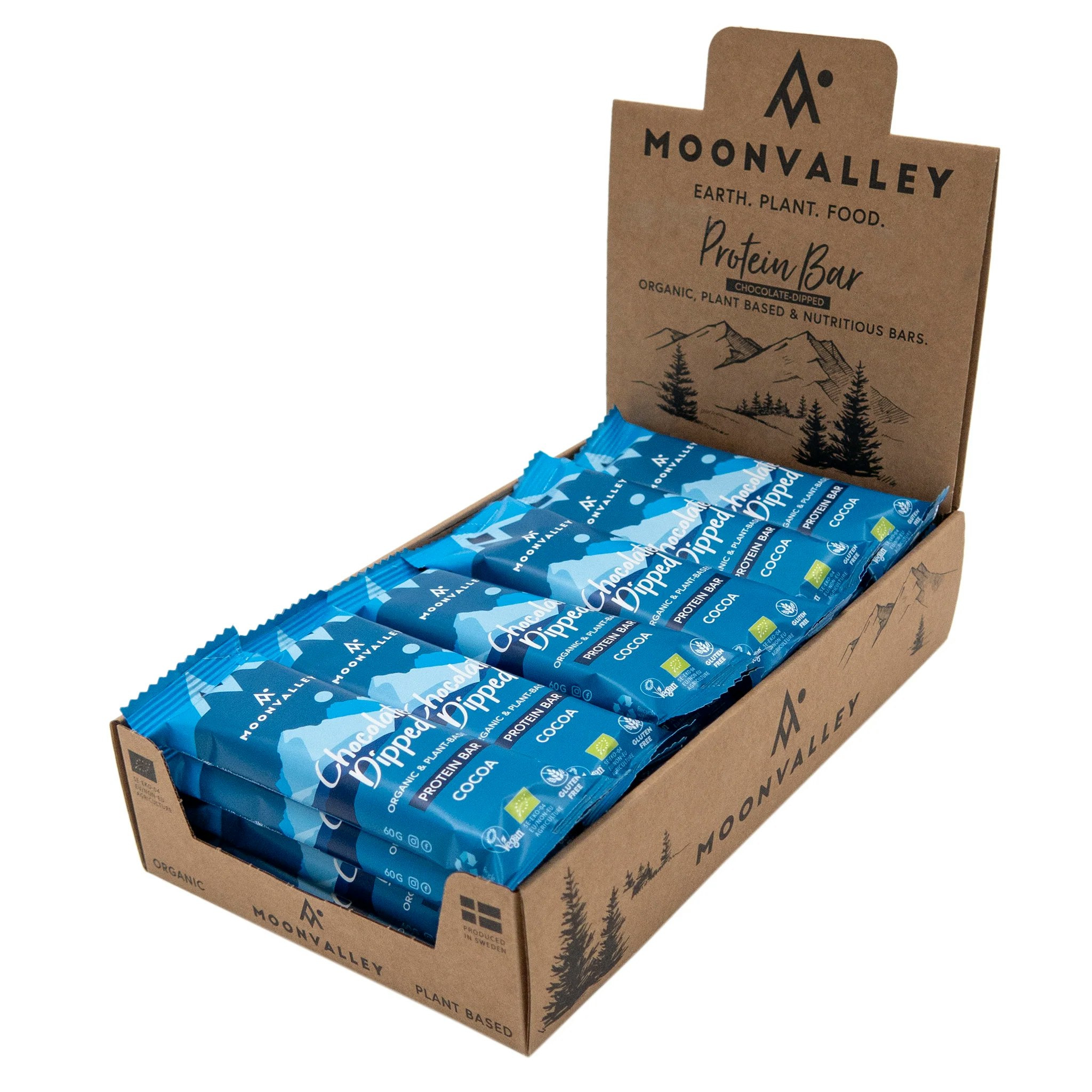 Moonvalley Ekologisk Proteinbar Chokladöverdrag Kakao 18-pack