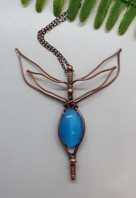 Halsband Dragonfly med turkos cat's eye