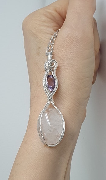 (Sålt) Halsband Delicious Double i 925 sterlingsilver med bergkristall och ametist