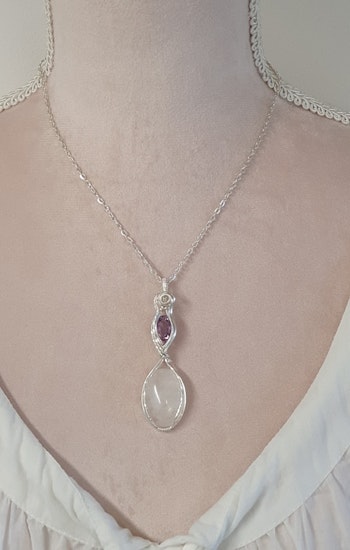 (Sålt) Halsband Delicious Double i 925 sterlingsilver med bergkristall och ametist
