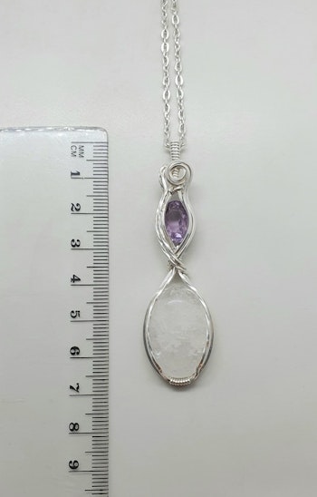 (Sålt) Halsband Delicious Double i 925 sterlingsilver med bergkristall och ametist