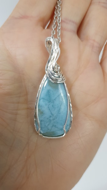 Halsband Swirly i 925 sterlingsilver med larimar