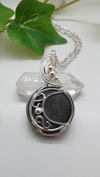 Halsband Magical Moon i 925 sterlingsilver med silver sheen obsidian