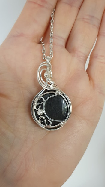 Halsband Magical Moon i 925 sterlingsilver med silver sheen obsidian