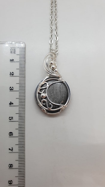 Halsband Magical Moon i 925 sterlingsilver med silver sheen obsidian