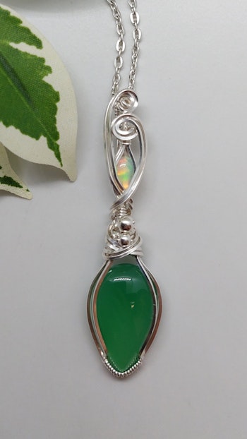 Halsband Delicious Double i 925 sterlingsilver med gröntonad agat och etiopisk opal