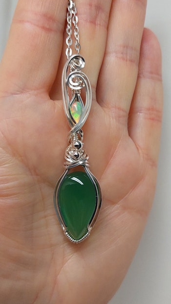 Halsband Delicious Double i 925 sterlingsilver med gröntonad agat och etiopisk opal