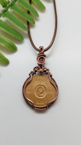 Halsband Coin i koppar med 2-öring från 1970