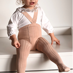 CÓNDOR - Rib Tights With Elastic Suspenders Old Rose