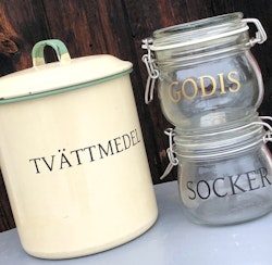 Egen text till ex, burkar / glas