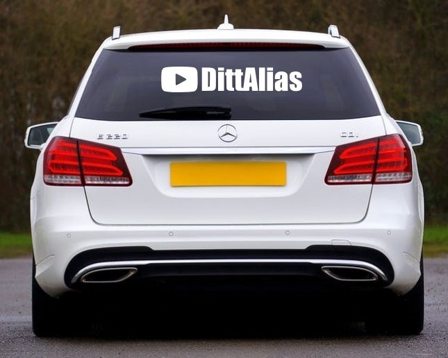 youtube you tube dekaler med ditt eget alias eller namn passande på bil framruta