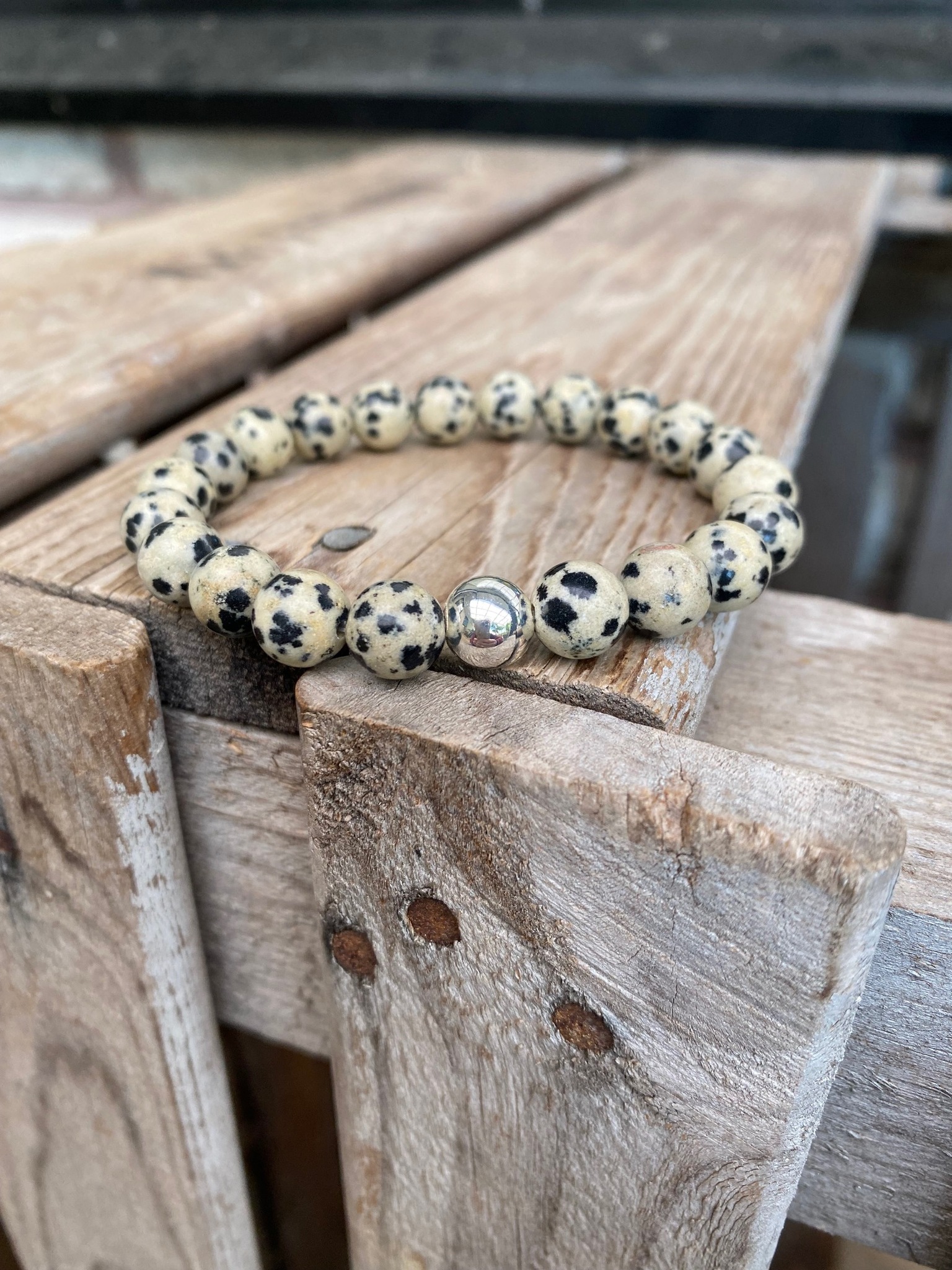 Armband – Dalmatinerjaspis & silverpärla