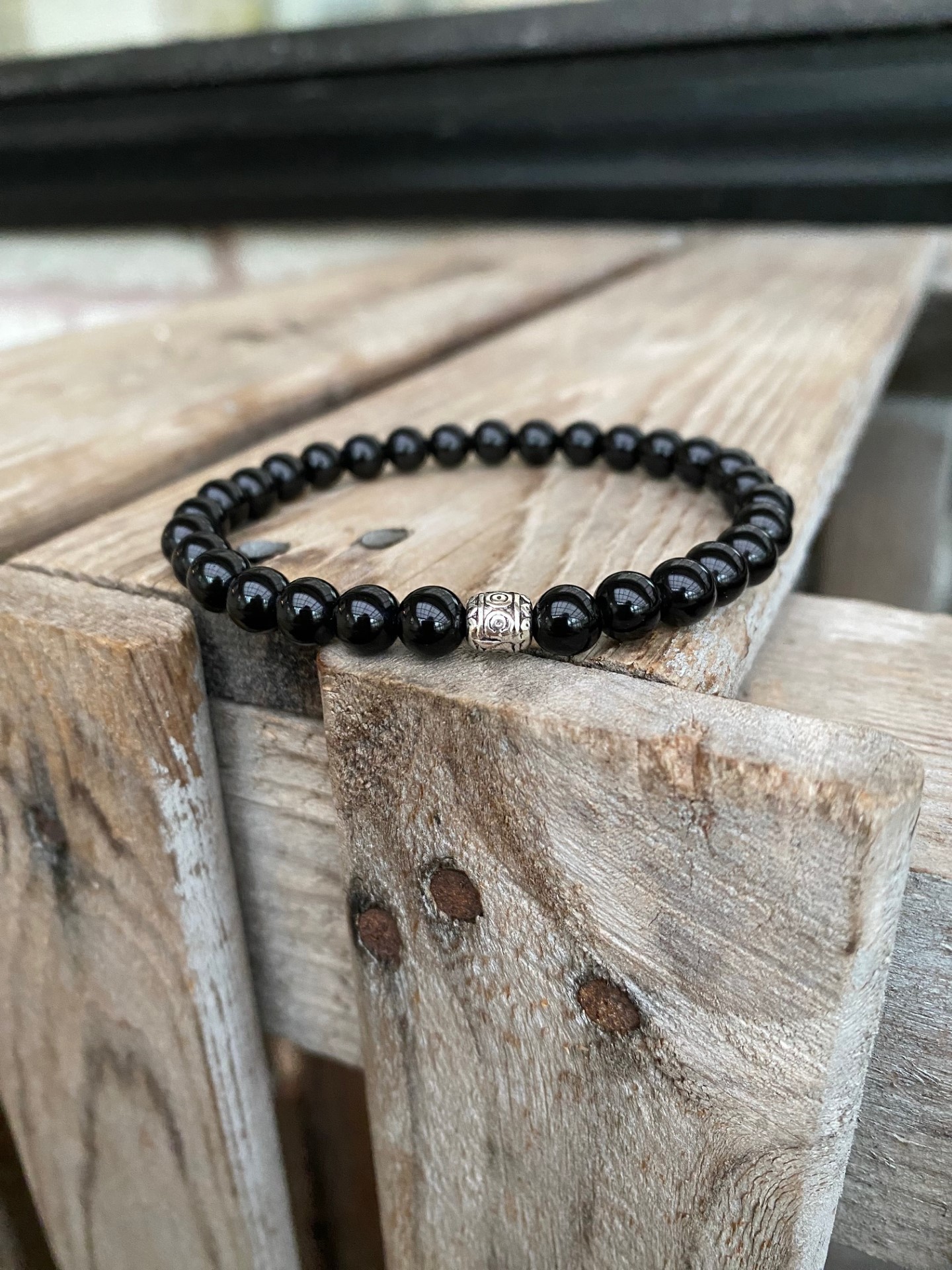 Armband – Obsidian & silverpärla