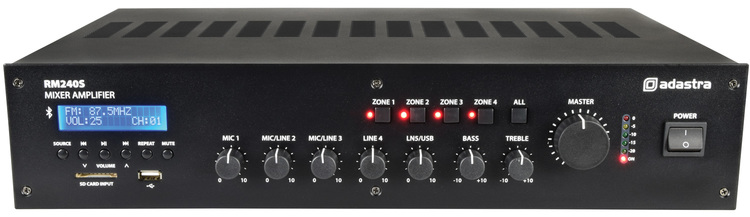 Adastra | RM240S - 100v mixerförstärkare med 5 kanaler in + 4 zoner ut