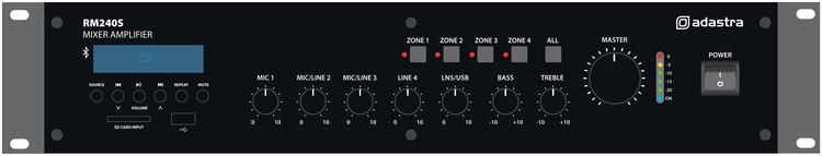 Adastra | RM240S - 100v mixerförstärkare med 5 kanaler in + 4 zoner ut