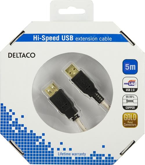 Deltaco USB 2.0 kabel Typ A ha - Typ A ho 5m