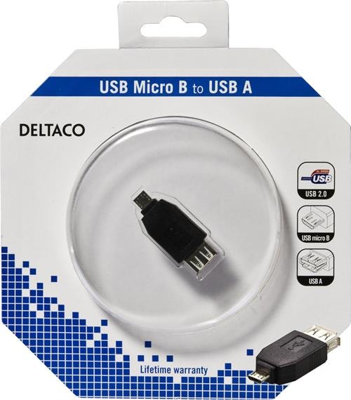 Deltaco USB-adapter Typ A ho - Typ Micro B ha, svart