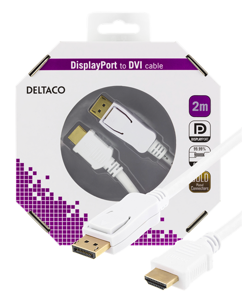 Deltaco DisplayPort till HDMI monitorkabel med ljud, Ultra HD 2m