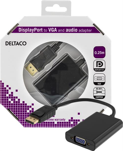 Deltaco DisplayPort till VGA-adapter med ljud, Full HD