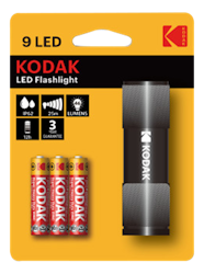Kodak kompakt 9-LED-ficklampa, 46 lm, IP63, 25 m räckvidd, svart