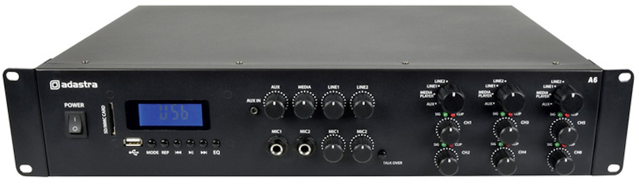 Adastra | A6 - 3-Zons Stereo PA-Förstärkare + BT (1200W RMS)