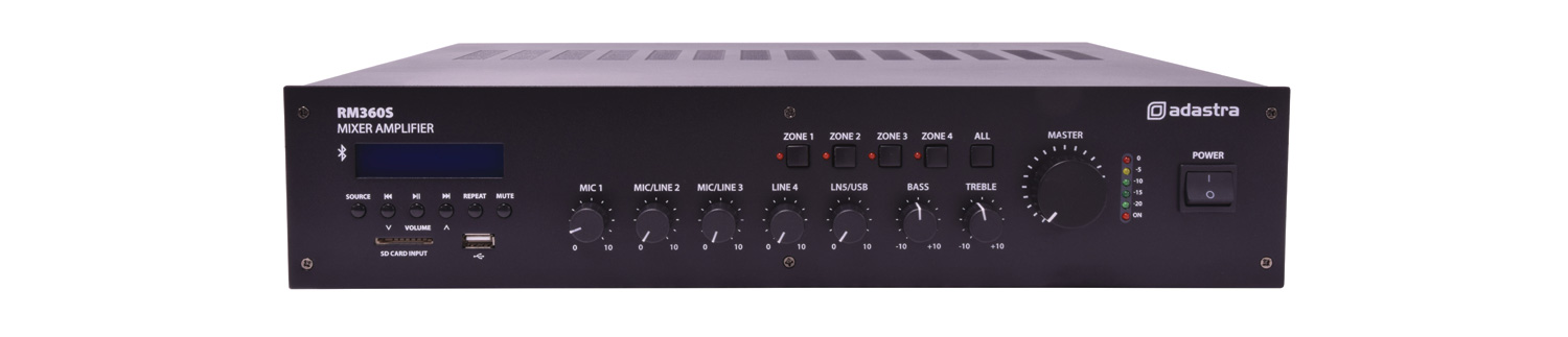 Adastra | RM360S - 100v mixerförstärkare med 5 kanaler in + 4 zoner ut