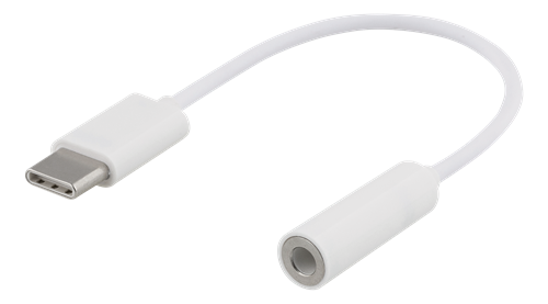 DELTACO USB-C till 3,5 mm adapter, stereo, 10 cm, vit