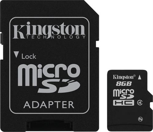 Kingston minneskort, microSDHC, 8GB, micro Secure Digita