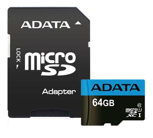 ADATA 64GB MicroSDXC minneskort med SD-adapter, UHS-I, Klass 10, A1, Blå