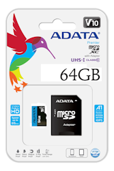 ADATA 64GB MicroSDXC minneskort med SD-adapter, UHS-I, Klass 10, A1, Blå