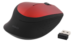 DELTACO trådlös optisk mus, 1200 DPI, 125 Hz, 3 knappar med scroll, 2.4GHz USB nano-mottagare, röd
