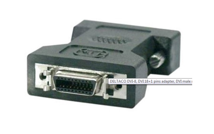 DELTACO DVI-8, DVI 18+1 pins adapter, DVI male naar HPCN20F, Zwart