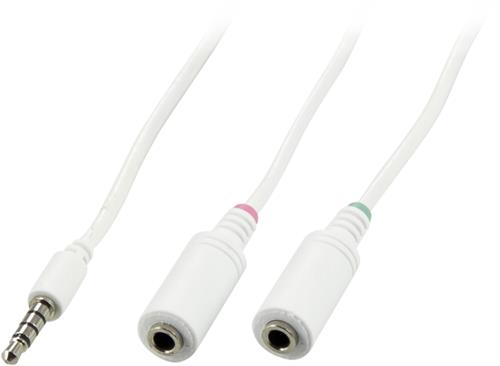 DELTACO headsetadapter för iPhone, ansluter vanligt headset till en iPhone, 1x3,5mm ha - 2x3,5mm ho, 0,5m, vit