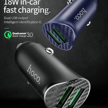 Hoco Z39 - Farsighted dual port QC3.0 Fast Car charger and Cable (Total 18W - 1M) - Micro-USB For Samsung Huawei Xiaomi Oppo - Blue