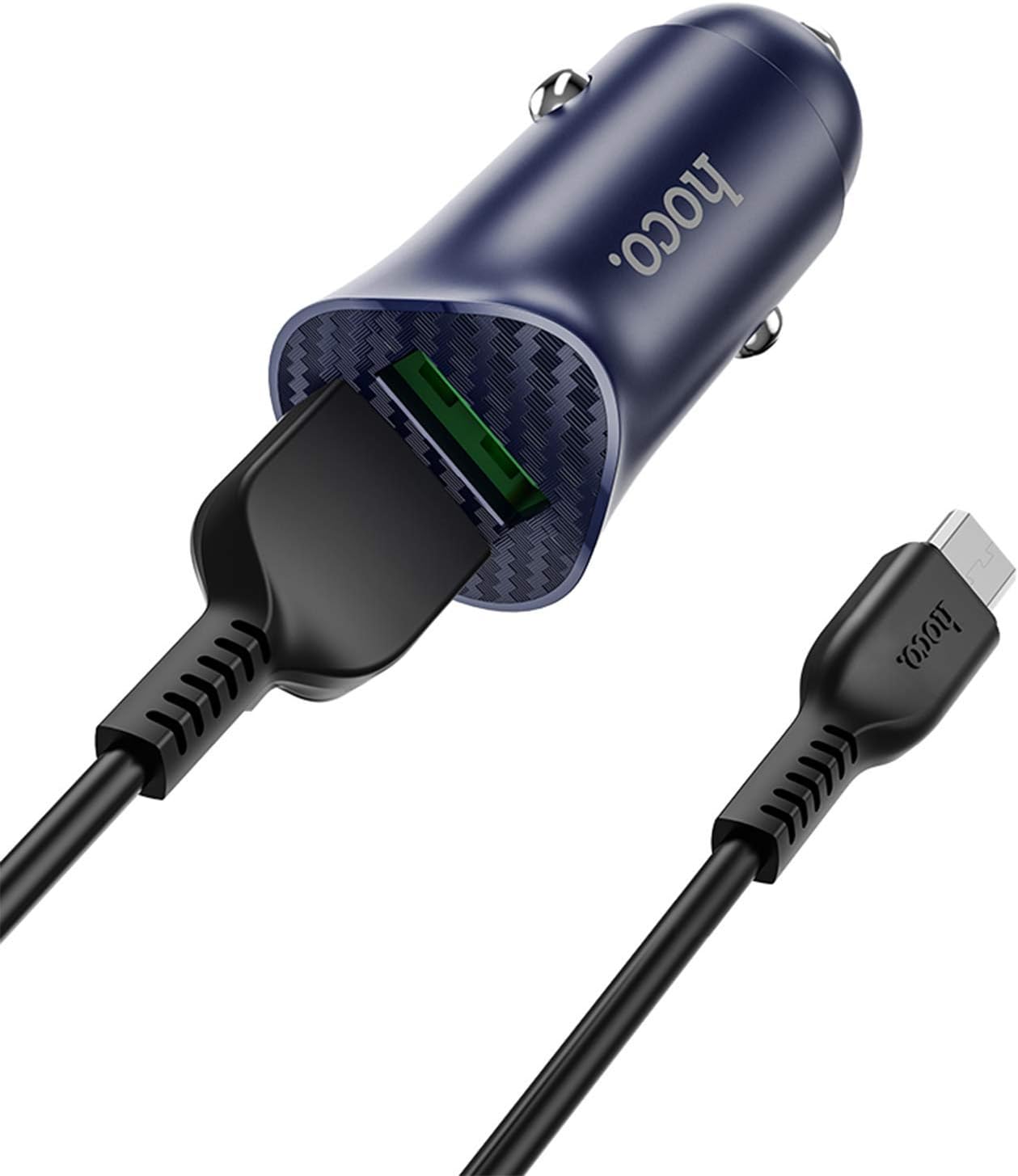 Hoco Z39 - Farsighted dual port QC3.0 Fast Car charger and Cable (Total 18W - 1M) - Micro-USB For Samsung Huawei Xiaomi Oppo - Blue