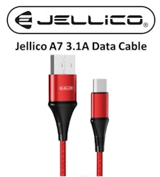 Jellico A7 datakabel 3,1A utgång nylonfläta Snabbladdning 1,2 meter röd