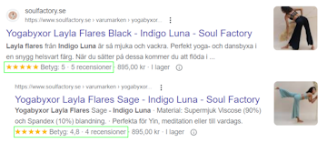 Omdömen i Google sökresultat