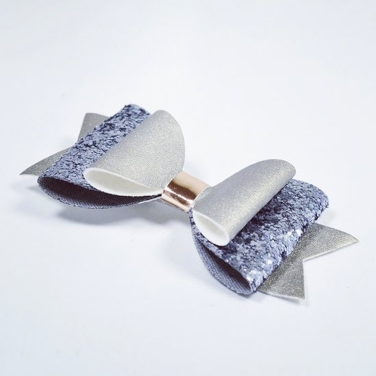 Rosettclips med glitter  - Silver/lavendel