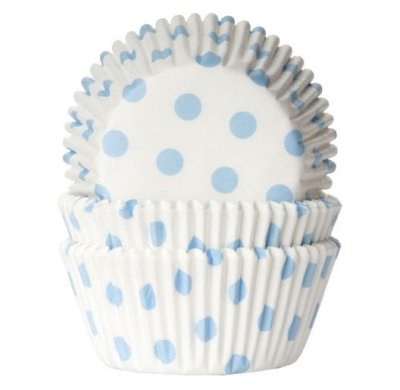 Muffinsform vit med ljusblå prickar