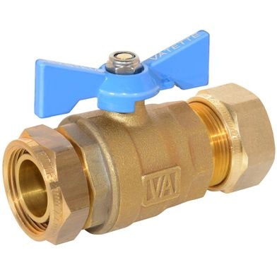 Fullflödesventil - Dy x lekande mutter 22mm - Rak Blå