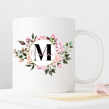 Mugg med namn - Rosa blommor