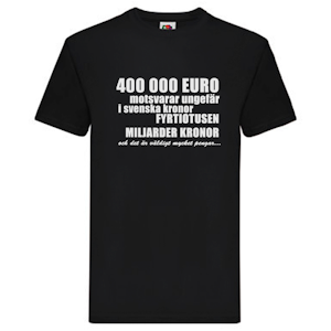 T-Shirt - 400 000 Euro, motsvarar fyrtiotusen miljarder kronor