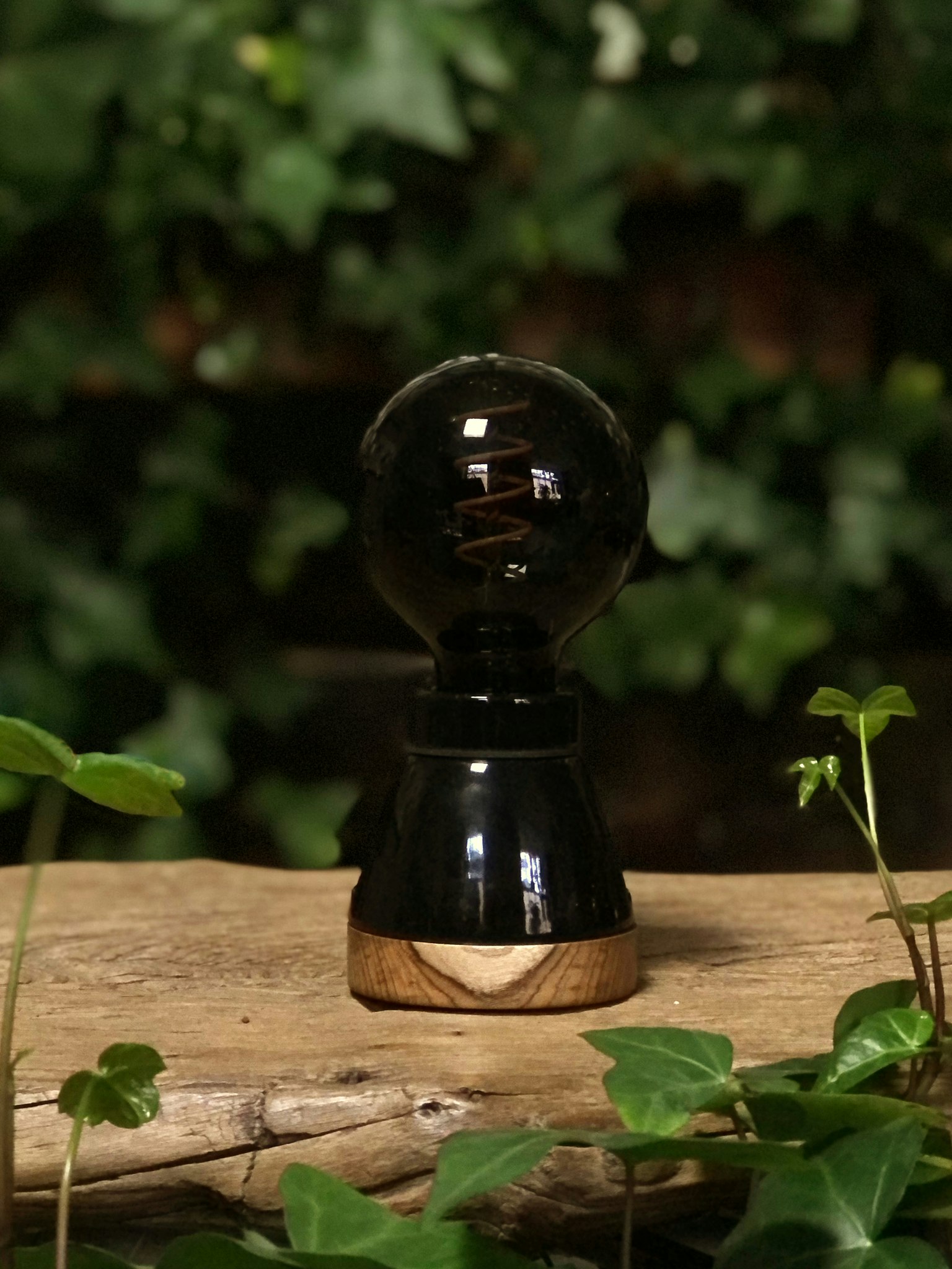 black porcelain and wood lampholder