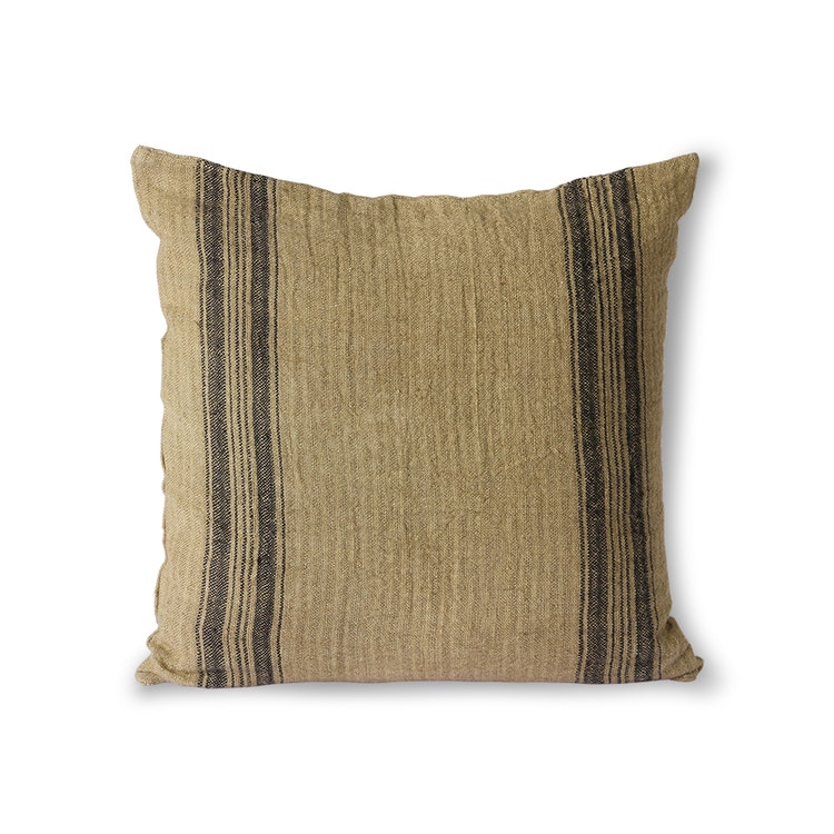 Beige linen cushion 45x45 cm with black woven stripes from HK living.