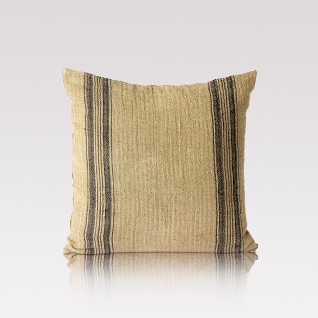 Beige linen cushion 45x45 cm with black woven stripes from HK living.