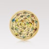 A large, round handmade Iranian serving plate with hand painted colourful fish pattern on beige.