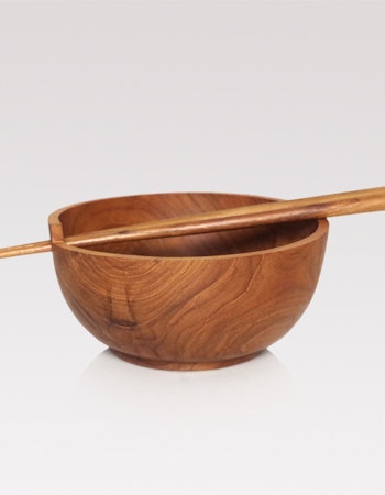 Teak bowl with chopsticks