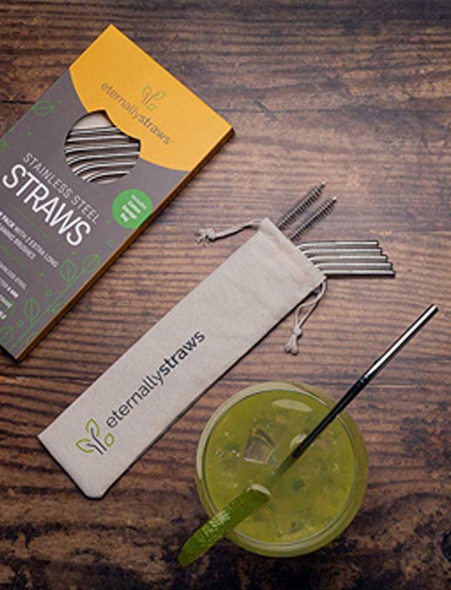 Stainless steel straw set